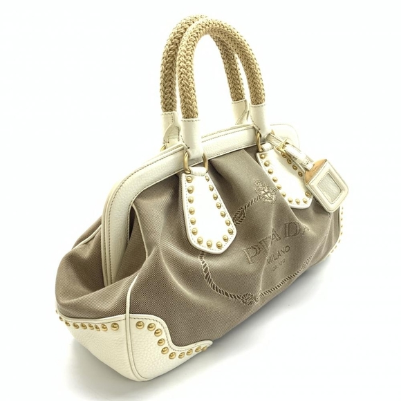 Prada Doctor's Bag Handbag Jacquard Leather Beige White - Picture 2 of 10